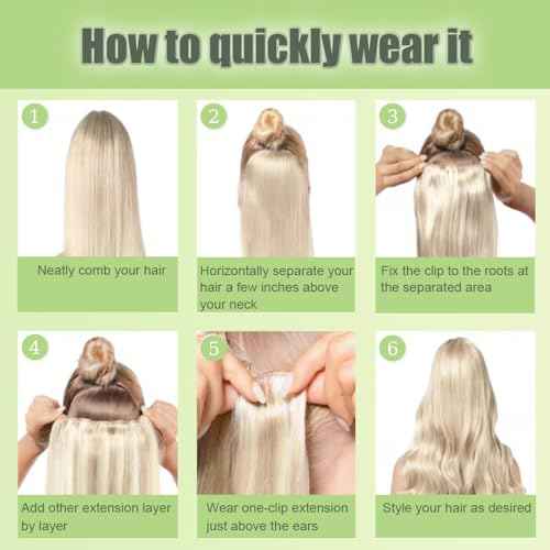 26 Inch P27/613 Blonde Clip in Hair Extensions - Real Remy Human Hair, 120g 7pcs, Highlight Blonde Human Hair Extensions Clip ins for Women