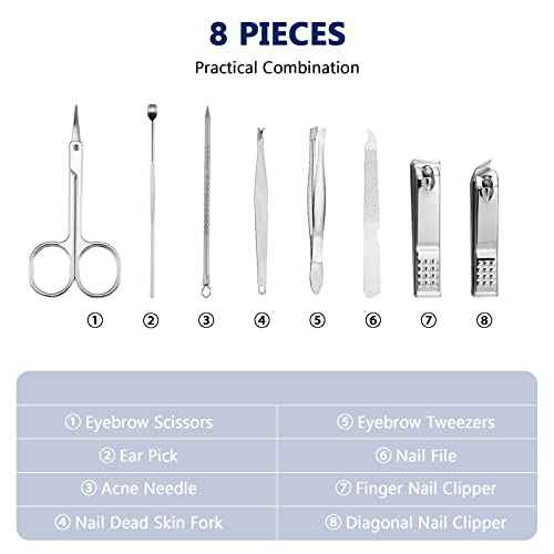Geosar 12 Sets Manicure Set Nail Clippers Pedicure Kit 8 in 1 Grooming Stainless Steel Kits Nail Care Tools with Travel Case Xmas Gifts Christmas Stocking Stuffers for Men Women(Black)