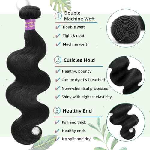 14A Human Hair Bundles Body Wave One Bundle 100% Unprocessed Brazilian Virgin Hair Bundles Double Weft Weave Body Wave Human Hair Natural Black Color (one bundle, 32)