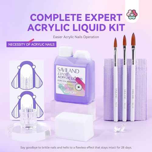 Saviland 8OZ EMA Acrylic Liquid Monomer: Pure EMA Odorless Liquid Monomer Professional Nail Monomer Liquid Kit for Acrylic Powder with Acrylic Brush Dappen Dish Nail Table Mat Nail Tech Salon