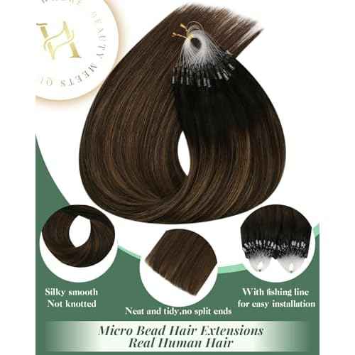 Ugeat Dark Brown Microlink Hair Extensions for Salon Mix Balayage Medium Brown Micro Loop Real Human Hair Extensions Microlink No Glue Needed By Cold Fusion Style Versatility 20 Inch 50S 50G