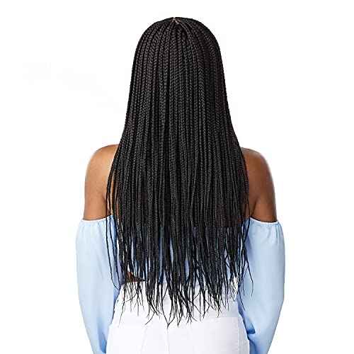 Sensationnel Cloud9 4X5 Braided Wig - Center Part Feed In 28 Inch Hand Tied Swiss Lace Braided Wig With Large Parting Area (1 JETBLACK)