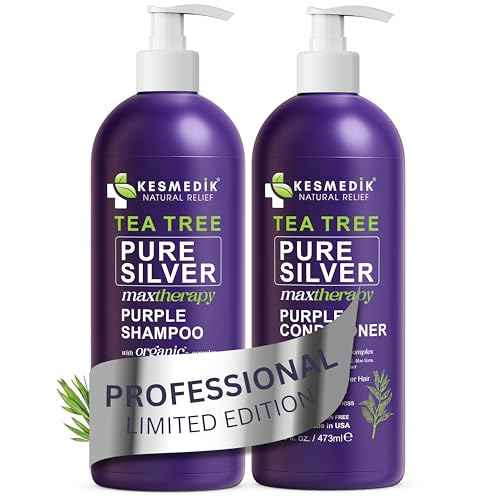 Tea Tree Purple Shampoo & Conditioner Set, Professional Anti-Brass Toner, Neutralizes Yellow Tones for Grey, Silver, Ash & Bleached Highlighted Color Treated, Dry & Itchy Scalp Relief
