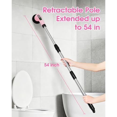 Electric Spin Scrubber for Cleaning Bathroom: Cordless Power Shower Scrubber - Electric Cleaning Brush for Tile Tub - Pink