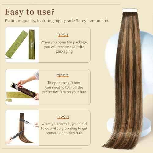 DNE Tape in Hair Extensions Real Human Hair 24 inches 20Pcs/50g/Pack Seamless Dark Brown to Chestnut Brown#T2-P2/6 Straight Invisible Double Sided Tape in Hair Extensions for Women/Girls