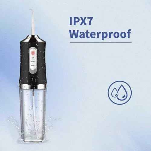 Water-Flosser-Cordless-Teeth-Cleaner MAKJUNS Water Dental Flosser with 3 Modes 4 Jets Rechargeable IPX7 Waterproof for Travel Home Braces(Black)