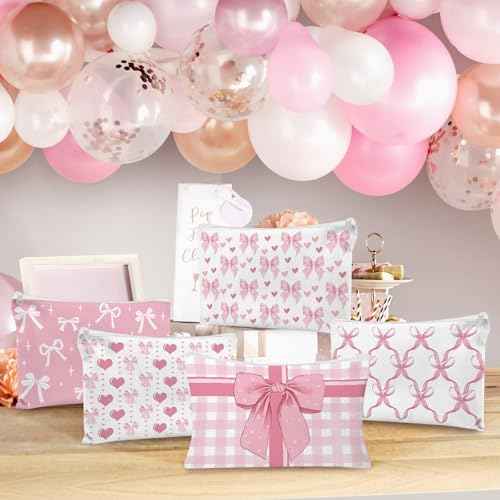 30pcs Pink Bow Makeup Bag Coquette Cosmetic Bags for Women Elegant Bow Preppy Pink Pouch Travel Toiletry Bag Bow Themed Thanksgiving Christmas Gifts for Women Girls