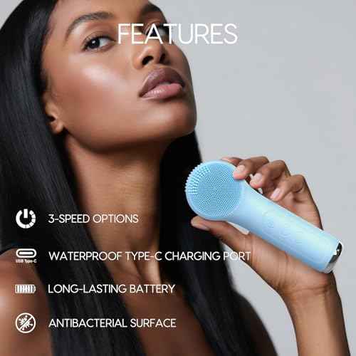 Silicone Facial Cleansing Brush, Portable Electric Face Scrubber with Heat and Vibration, 3 Modes Adjustable, Waterproof IPX6, USB-C Rechargeable, Deep Cleansing, Exfoliating and Massage