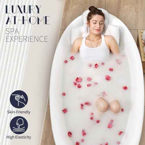 Full Body Bath Pillow for Bathtub, Thick Bathtub Cushion with Laundry Bag, Luxury Tub Pillow for Bath for Headrest Neck and Back Support White 60" x 16"