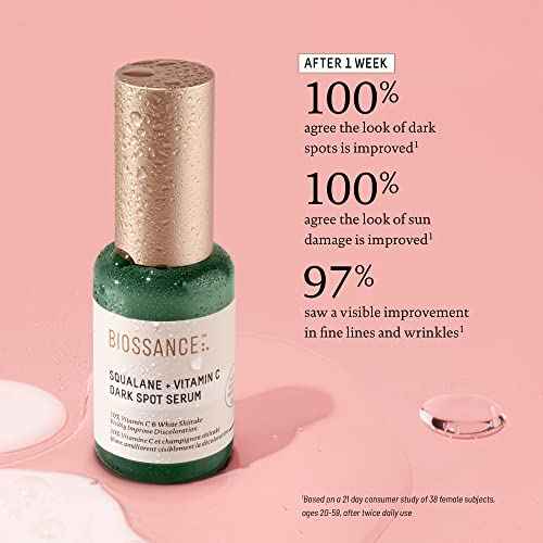 Biossance Squalane + Vitamin C Dark Spot Face Serum ? 10% Vitamin C Serum & White Shiitake ? Hydrating, Fragrance-Free, Non-Irritating, for Daily Use for All Skin Types