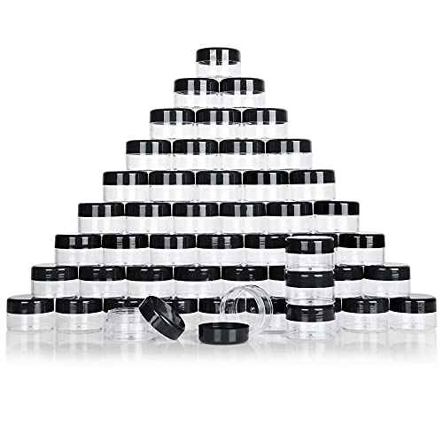 100 Pieces Sample Empty Containers, 20g Clear Cosmetic Container Jars with Lids, Plastic Pot Makeup Jars for Cosmetics, Cream, Lip Balm, Lip Scrub, Ointments-Leak Proof