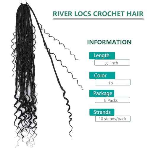 Crochet Hair for Black Women 30 Inch Faux Locs Crochet Hair with Curly Ends 8 Packs Boho Goddess Locs Crochet Braids pre looped 1B