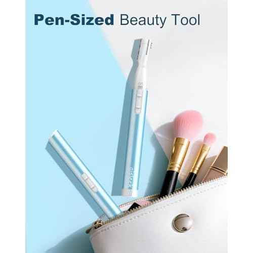Eyebrow & Facial Hair Trimmer, Precision Detailer with Rinseable Blade, Battery Operated, Double-Sided Razor for Fine Hair, Chin & Peach Fuzz, Compact Pen Size, Safe & Gentle Touch-ups
