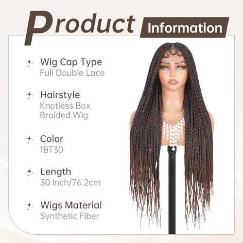 Box Braided Wig Full Double Lace Glueless Braids Wig with Baby Hair Human Hair Blended Synthetic Black Braided Wig for Black Women (1B30, 28 Inch)