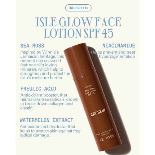 Cay Skin Isle Glow Face Moisturizer SPF 45 ? Illuminating Moisturizer, Broad Spectrum Sunscreen + Makeup Primer ? Lightweight, Pearlescent Formula with Radiant Finish for All Skin Types ? 2-Pk, 1.5 oz