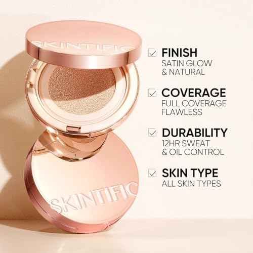 Full Coverage Cushion Foundation, Weightless, Skin Fit, Satin Glow Finish, Oil-Control Waterproof Foundation, Sweatproof Flawless BB Cream CC Korean Makeup,Tattoo Cover Up, Buildable(#04 Beige)