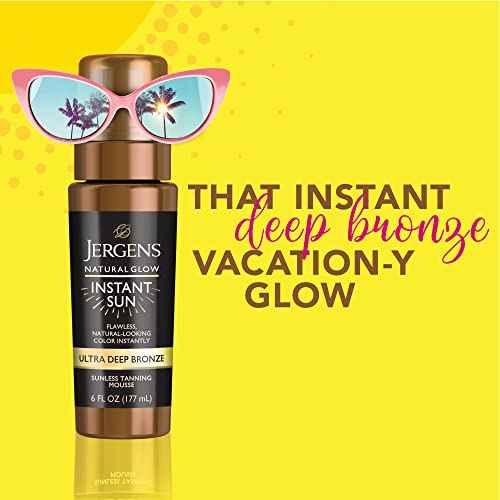 Jergens Natural Glow Instant Sun Body Mousse, Self Tanner for Ultra Deep Bronze Tan, Sunless Tanning Body Bronzer, Natural Looking Fake Tan, 6 Oz, Pack of 2