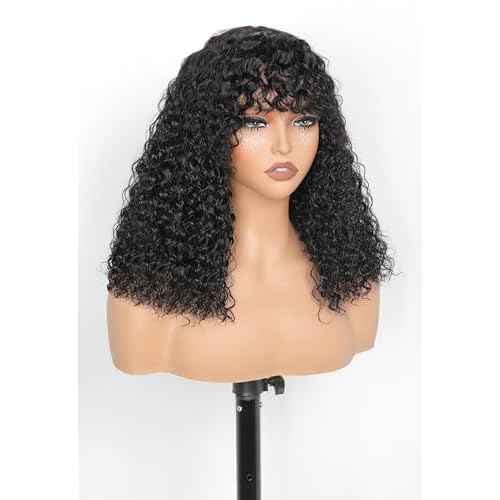 Bob Wig with Bangs Human Hair Water Wave 2x4 HD Lace Closure Front Curly Wigs Human Hair Bang Wig 220 Density Glueless Wear and Go for Beginners 100% Brazilian Human Hair for Black Women 12 Inch