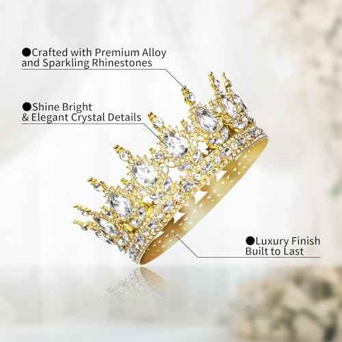 Onedor Gold Queen Crown for Women Princess Tiara Headband for Wedding Birthday Pageant Elegant Hair Accessories and Crown Cake Topper