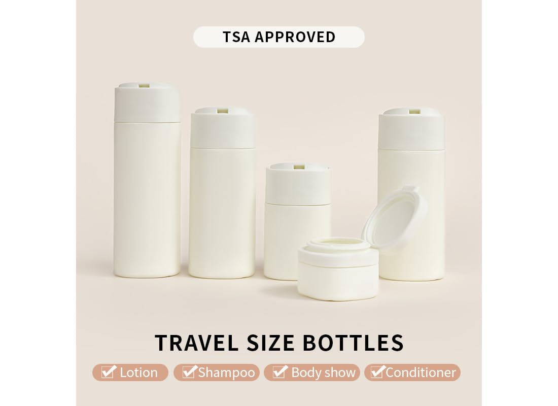 Sprigold 5 Pack Brief and Fashion Travel Bottles TSA Approved, BPA Free Travel Size Travel Containers Refillable Squeeze Bottles for Cosmetic Shampoo Cream Conditioner Lotion Soap… (Nordic green)