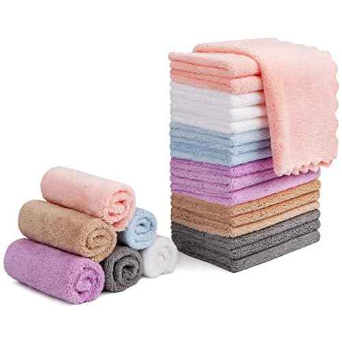 Orighty Makeup Remover Cloths, Cleansing, Reusable, Soft & Washable Coral Fleece Microfiber Washcloths/Towel for Face, Eye, Lips, Pack of 24, 7 x 7 inch
