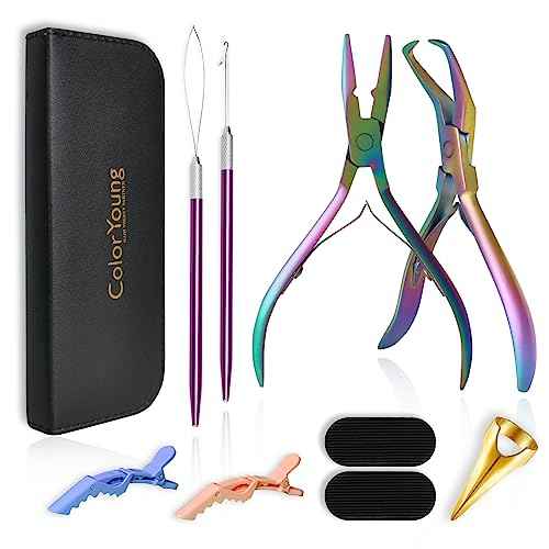 Hair Extension Beading Tool Kit - Micro & Pre-Bonded Hair Extension Bead Closer & Remover - Rainbow