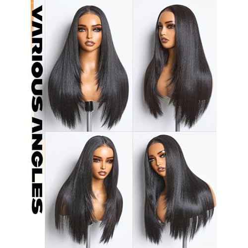 GORGIUS Black Straight Lace Front Wigs Pre Cut Glueless Layered Wig Middle Part Synthetic Frontal Wig with Natural Hairline 24 Inch