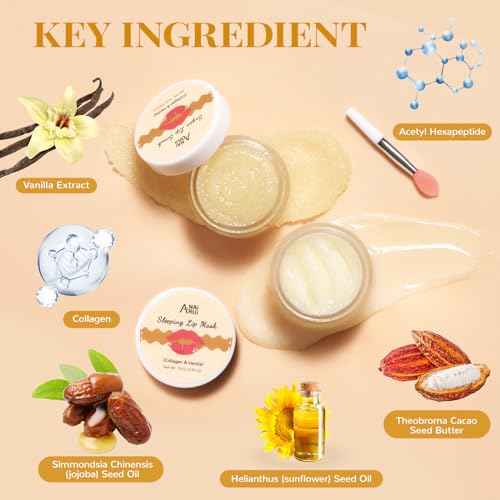 ANAI RUI Lip Mask and Scrub Set, Lip Sleeping Mask & Lip Exfoliator/Scrub for Exfoliating & Lip Overnight Treatment, Lip Care Gift Kits for Dry, Chapped & Dark Lips, Christmas Gifts, Vanilla