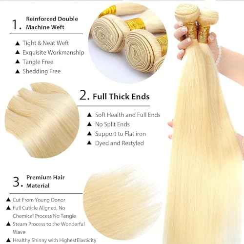 613 Straight Bundles Human Hair 300g/Pack Blonde Myanmar Human Hair 3 Bundles 14 16 18 Inch 12A Unprocessed Double Weft Quick Wave Extensions for Women