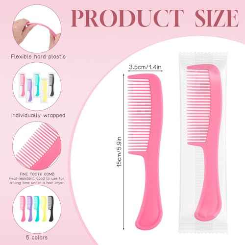 Hair Combs Bulk Disposable Combs for Homeless,Colorful Hair Combs Individually Wrapped for Women Men Shelter Hotel Nursing Home Charity£¨Yellow Green Purple Pink Black£© (pack of 200)