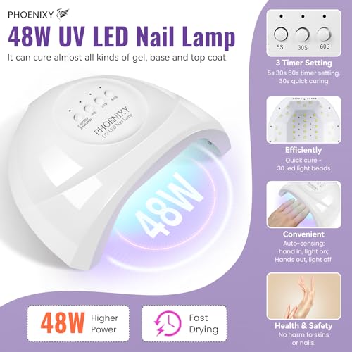 PHOENIXY 63 Pcs Gel Nail Polish Kit with U V light and Drill, 50 Pcs Gel Polish with 5 Pcs Base Top Coat Manicure Starter Nail Polish Set Christmas Gifts for Women ST9017