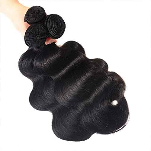 Body Wave Human Hair 3 Bundles (16 18 20) 100% Unprocessed Brazilian Virgin Human Hair Extensions Brazilian Body Wave Weave Bundles Soft and Silky Natural Black Wavy Hair Quick Weave Bundle for Women