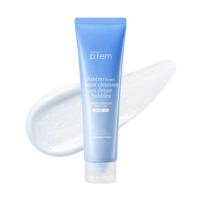 MAKE P:REM Safe Me. Amino Refresh Cleansing Foam, Korean Face Wash, Instant Deep Pore Cleansing, Gentle Exfoliation with BHA & LHA, Korean Skin Care, 5.07 Fl Oz, 150ml