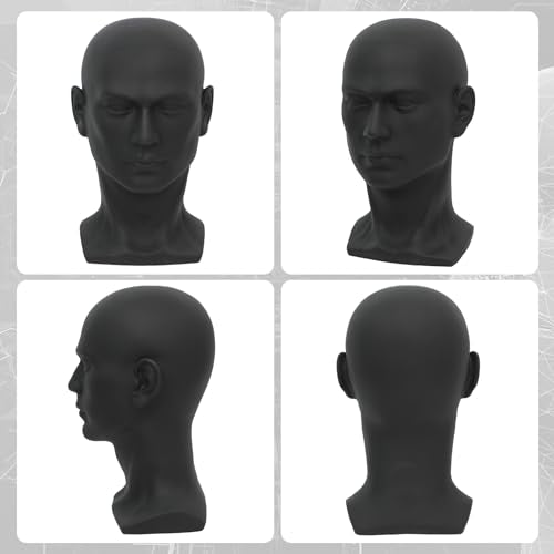 Male Mannequin Head Professional PVC Manikin Head for Display Wigs Hats Headphone Mask Sunglasses Scarf Jewelry Display Stand (Black Matte)