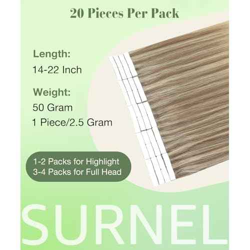 SURNEL 20inch Tape in Hair Extensions Balayage Golden Brown Highlighted Fading to Golden Blonde Human Hair Tape in Extensions 20 Pcs 50g(#10/16/16-20)