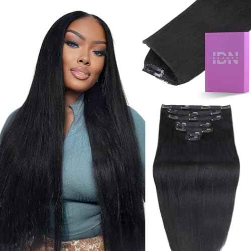 IDN BEAUTY Clip in Hair Extensions Real Human Hair Straight 120g Natural Black Double-layer Lace Clip In for Black Women Soft Breathable Lace Invisible Seamlessly Blending 7pcs 16 Inch