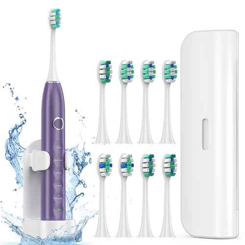 Electric Toothbrush for Adults with 8 Brush Heads, Sonic Toothbrush Rechargeable with a Holder & Travel Case, 2.5 Hours Charge for 120 Days Use - Purple