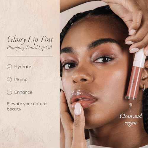 P?R MINERALS Glossy Lip Tint, Plumping Tinted Lip Oil - Hydrate & Plumps with Buildable, Non-Sticky & High Shine Formula - Jajoba Oil, Vitamin E & Pomegranate Extract