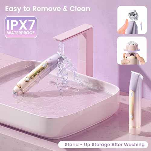 Bikini Trimmer for Women, 2-in-1 Electric Razor with Dual Heads, Ceramic Blade, Waterproof & Rechargeable, Painless Pubic Hair Shaver for Bikini, Underarm, Legs, Face ? PinkPurple