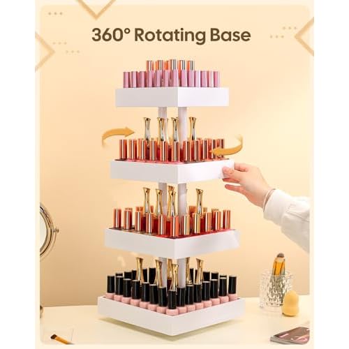 Homde Nail Polish Organizer for 120-212 Bottles, 360 Rotating Nail Polish Rack Holder, Display Storage Shelf for Fingernail Stand and Essential Oil, Gifts for Women Girls- Bamboo,White
