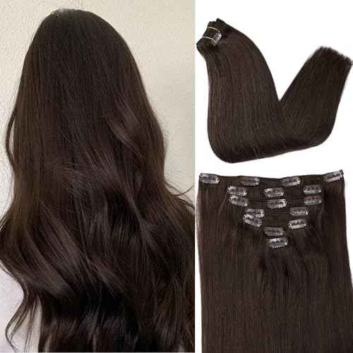 ORIGEN Clip in Hair Extensions Real Human Hair Clips ins Remy Hair Extensions for Women Full Head Dark Brown 120g 16 Clips 7 Pcs 16 Inches