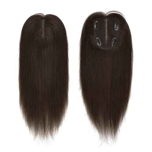 Hair Toppers for Women Real Human Hair, 4x4.8 Inch Upgrade Basement 360¡Æ Cover 3D Clip in Hairpieces for Women with Thinning hair, 14 Inch 2# Dark Brown