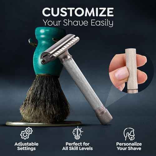 Parker THE VARIANT CLOSED COMB - ADJUSTABLE Double Edge Safety Razor, Customize your Shave with a Turn of the Dial from Mild to Aggressive - 5 Blades Included (SATIN CHROME)