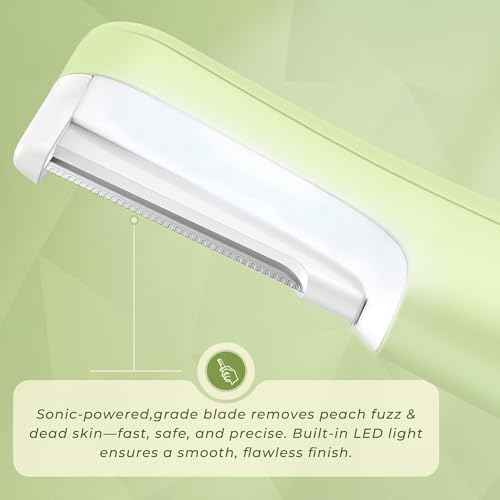 Dermaplane Razor for Women Face, WLU Rechargeable Face Dermaplaning Tool ? Peach Fuzz, Facial Hair & Exfoliation Removal, Sonic Technology with LED Light, 3 Speeds & 10 Blades (Green)