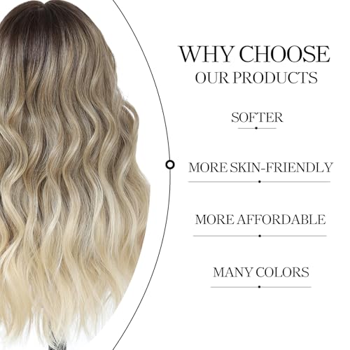 Ombre Blonde Balayage 613 Wavy Wig for Women 20 Inch Middle Part Lace Frontal Wig HD Lace Natural Looking Synthetic Heat Resistant Fiber Wig