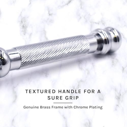 Parker 99R Chrome Long Handle Heavyweight Butterfly Open Double Edge Safety Razor for Men | 5 Parker Premium Platinum Double Edge Razor Blades Included | Iconic Brand
