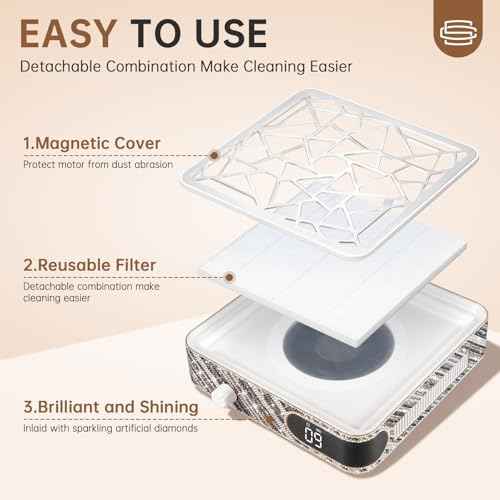 Nail Dust Collector, Cordless Dust Collector Nail Tech, Powerful Vacuum Fan Vent Dust Collector Extractor Dust Suction Machine for Acrylic Nails Polishing, Nail Salon, Zebra Diamond