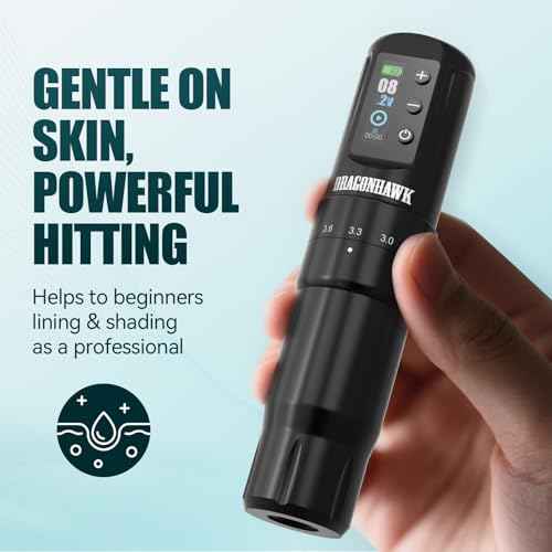 Dragonhawk Atom2 Pro Cordless Tattoo Pen Machine - 7 Storkes Length Professional Rotary Tattoo Gun for Lining Shading Mcore Motor 2000mAh Battery Power Supply (1 Battery)