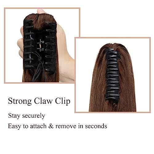 MY-LADY Ponytail Extension Human Hair Claw Clip in Ponytail Hair Extension Straight Pony Tail Hair Extensions Real Human Hair for Women Medium Brown 16 Inch 105g