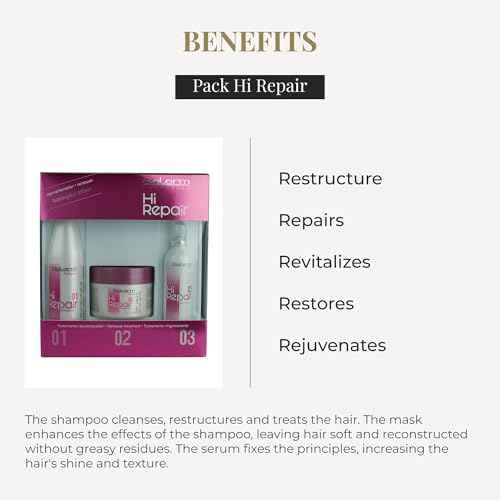 SALERM - Damaged Hair Repair Treatment - Hi Repair Pack with Shampoo 250 ml + Mask 250 ml + Finish 100 ml - Deep Hydration for Damaged Hair - Revitalizes and Rejuvenates - Immediate Effect
